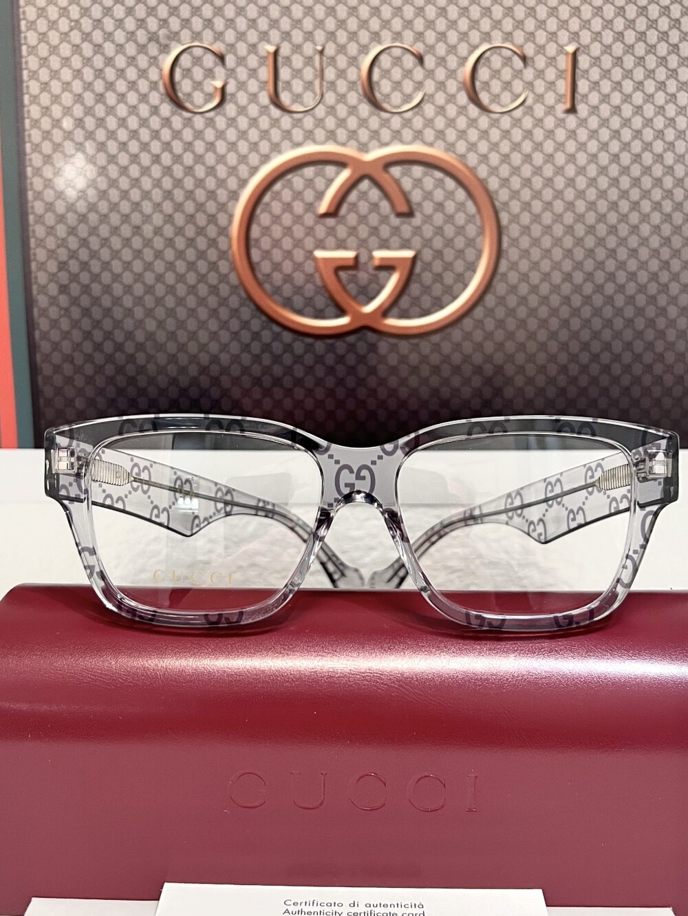 GUCCI GG1428O EYEGLASSES FRAMES in color 011 Crystal Grey